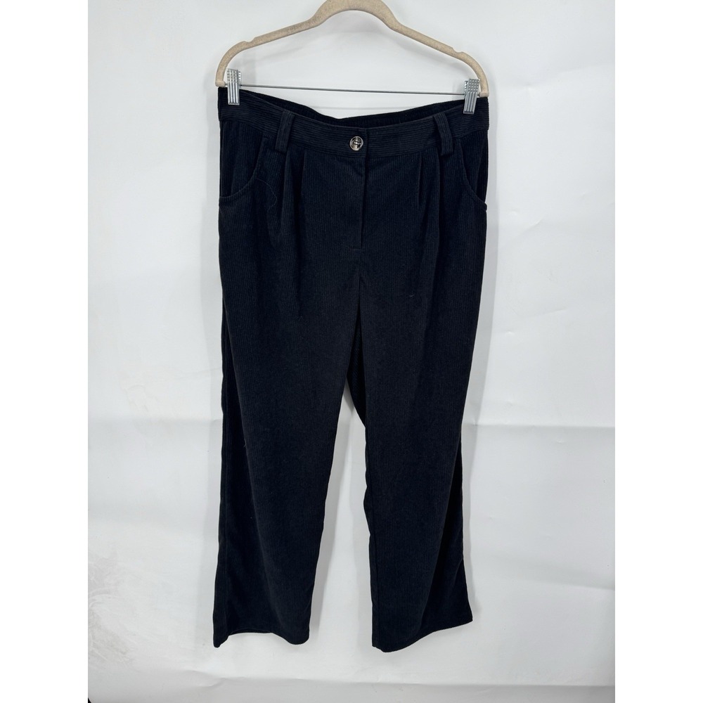 Halara Wide Leg Corduroy Pant Women L Black Casual High Waisted Minimalist